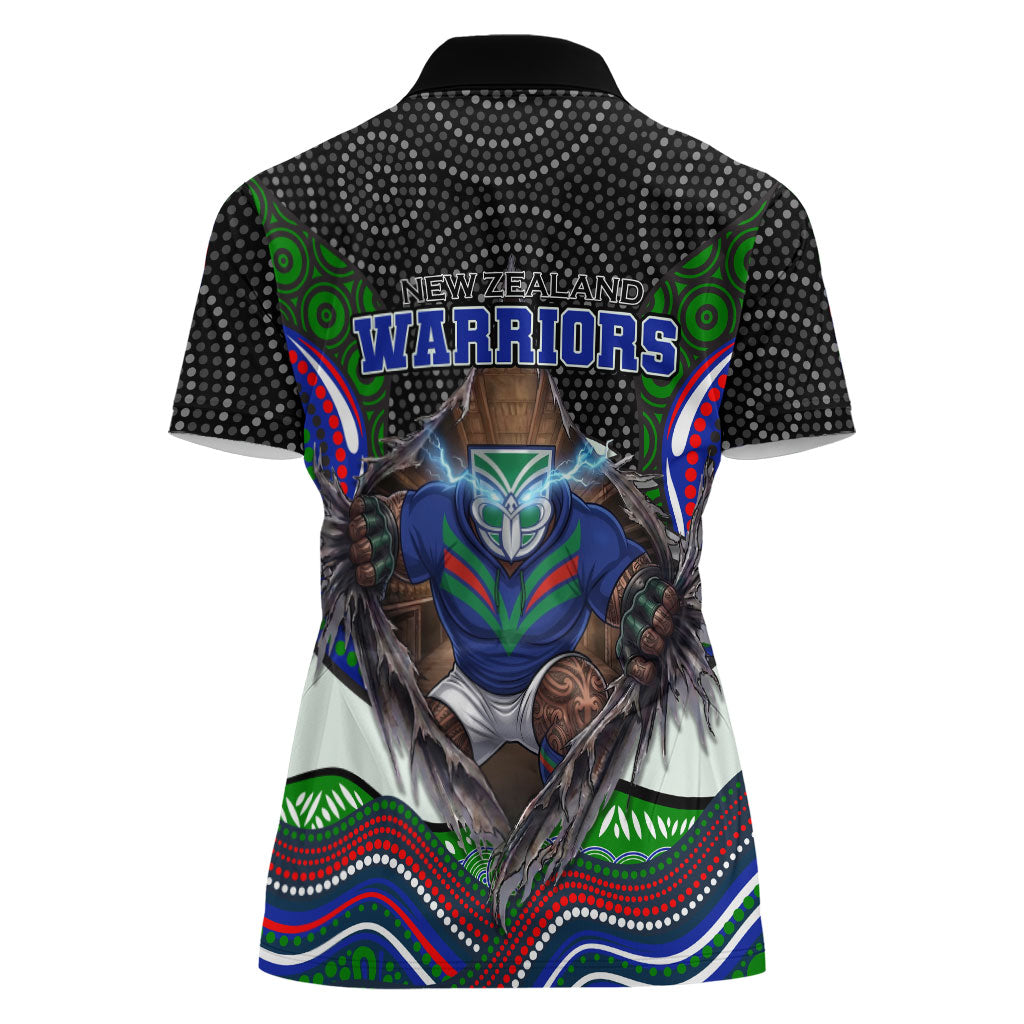 New Zealand Warriors Women Polo Shirt The Scream of Lightning Eyes - Indigenous Dot Ripping Effect