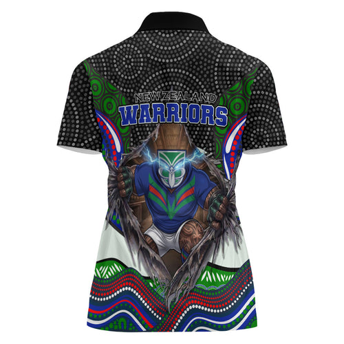 New Zealand Warriors Women Polo Shirt The Scream of Lightning Eyes - Indigenous Dot Ripping Effect