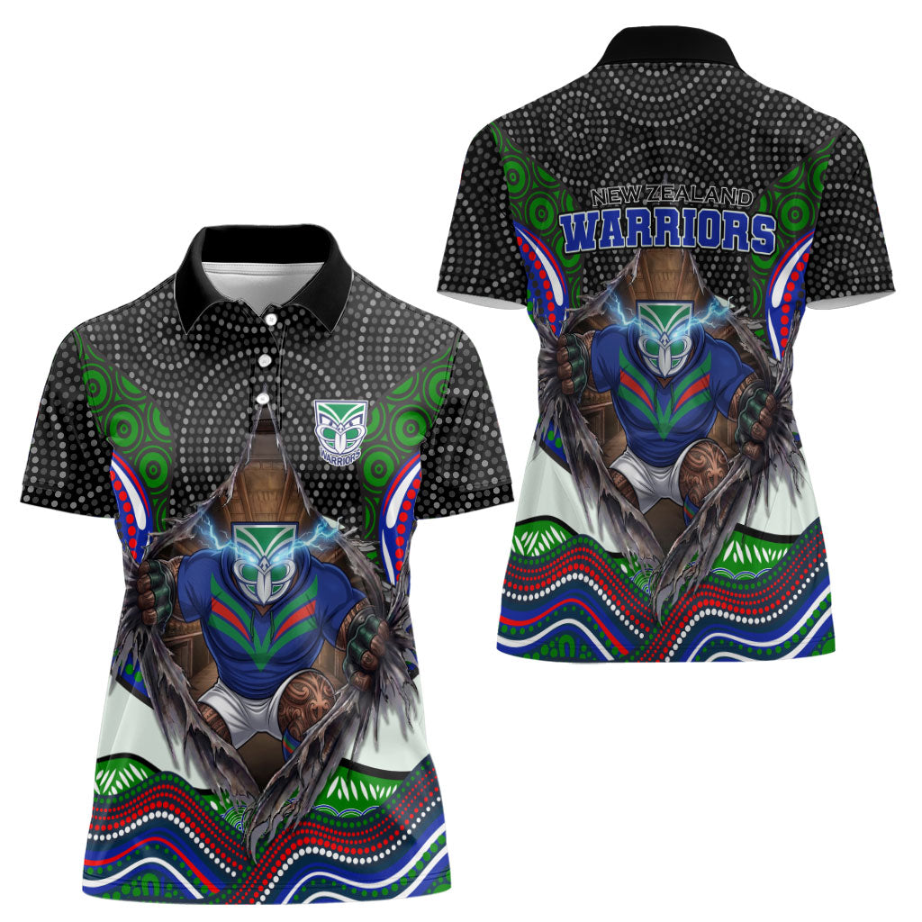 New Zealand Warriors Women Polo Shirt The Scream of Lightning Eyes - Indigenous Dot Ripping Effect