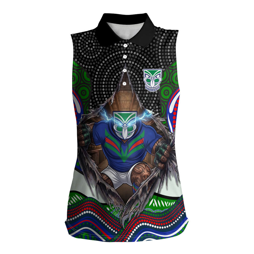 New Zealand Warriors Women Sleeveless Polo Shirt The Scream of Lightning Eyes - Indigenous Dot Ripping Effect