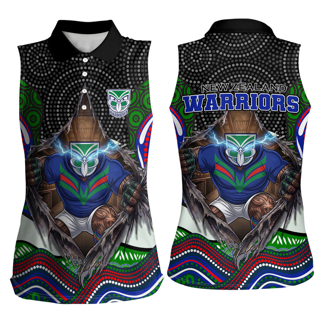 New Zealand Warriors Women Sleeveless Polo Shirt The Scream of Lightning Eyes - Indigenous Dot Ripping Effect