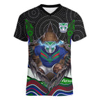 New Zealand Warriors Women V-Neck T-Shirt The Scream of Lightning Eyes - Indigenous Dot Ripping Effect
