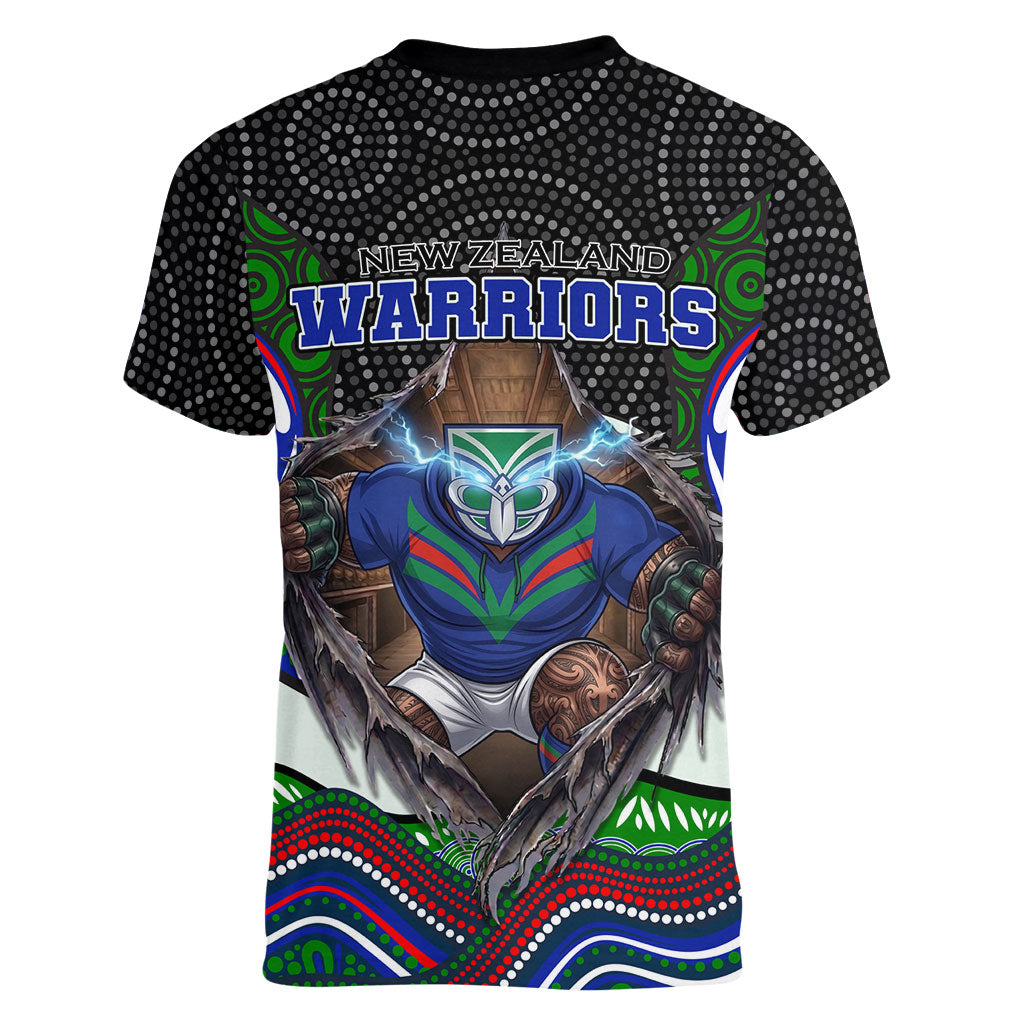 New Zealand Warriors Women V-Neck T-Shirt The Scream of Lightning Eyes - Indigenous Dot Ripping Effect