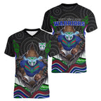 New Zealand Warriors Women V-Neck T-Shirt The Scream of Lightning Eyes - Indigenous Dot Ripping Effect