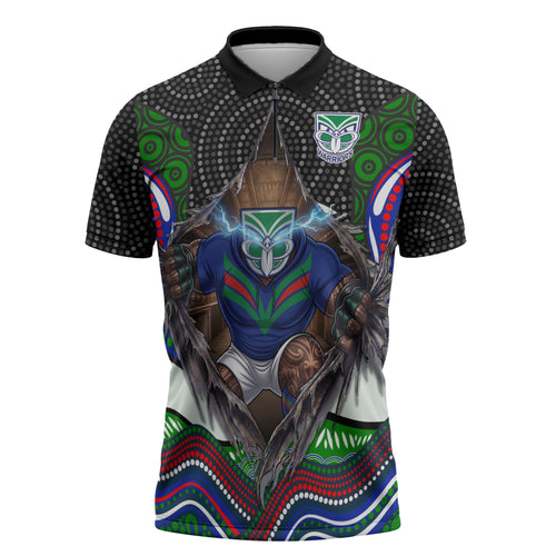 New Zealand Warriors Zipper Polo Shirt The Scream of Lightning Eyes - Indigenous Dot Ripping Effect