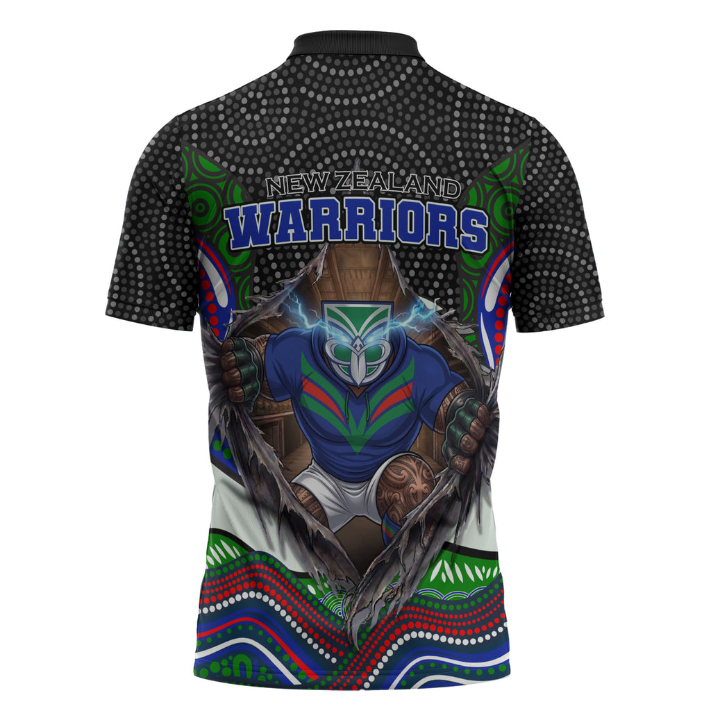 New Zealand Warriors Zipper Polo Shirt The Scream of Lightning Eyes - Indigenous Dot Ripping Effect
