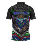 New Zealand Warriors Zipper Polo Shirt The Scream of Lightning Eyes - Indigenous Dot Ripping Effect