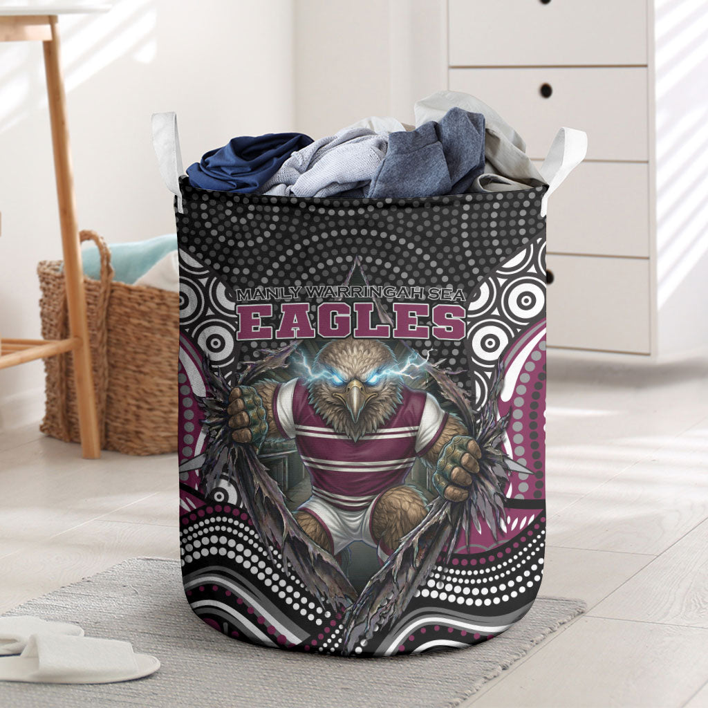 Manly Warringah Sea Eagles Laundry Basket The Scream of Lightning Eyes - Indigenous Dot Ripping Effect