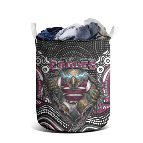 Manly Warringah Sea Eagles Laundry Basket The Scream of Lightning Eyes - Indigenous Dot Ripping Effect