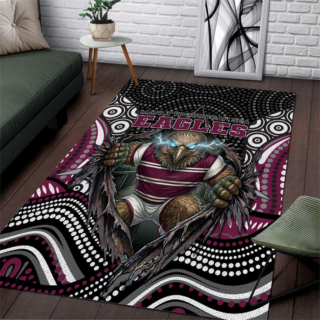 Manly Warringah Sea Eagles Area Rug The Scream of Lightning Eyes - Indigenous Dot Ripping Effect
