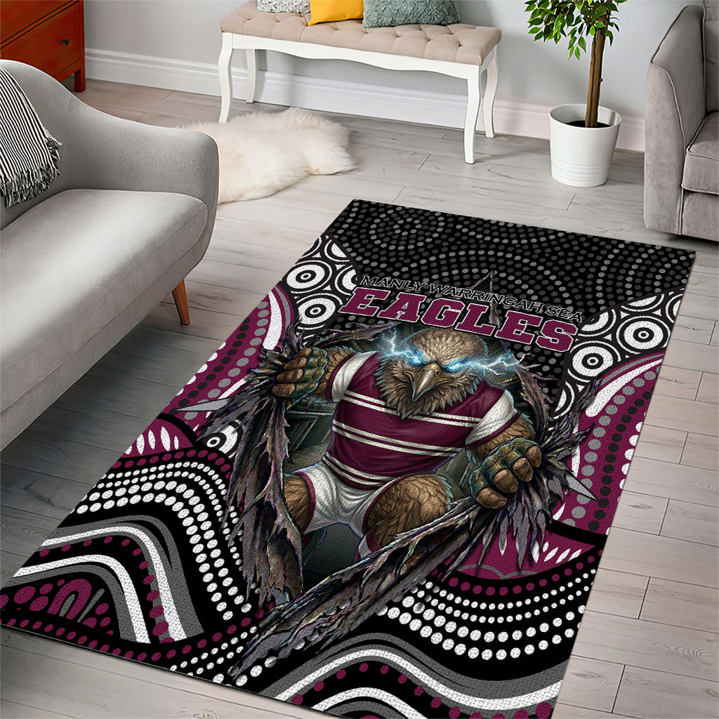 Manly Warringah Sea Eagles Area Rug The Scream of Lightning Eyes - Indigenous Dot Ripping Effect