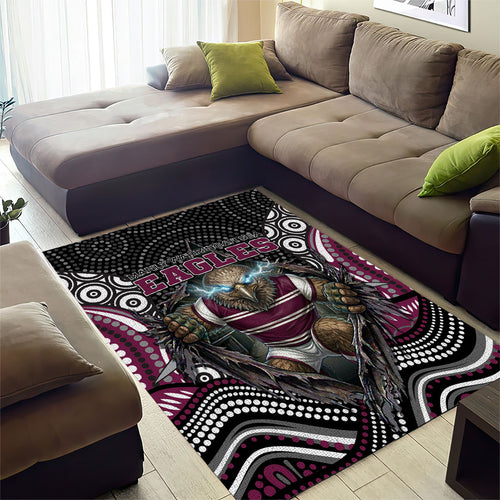 Manly Warringah Sea Eagles Area Rug The Scream of Lightning Eyes - Indigenous Dot Ripping Effect