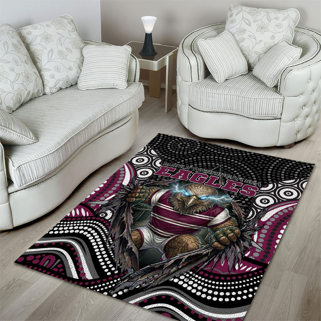 Manly Warringah Sea Eagles Area Rug The Scream of Lightning Eyes - Indigenous Dot Ripping Effect
