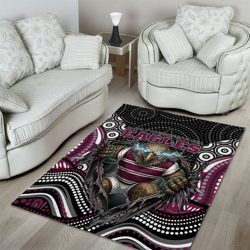 Manly Warringah Sea Eagles Area Rug The Scream of Lightning Eyes - Indigenous Dot Ripping Effect