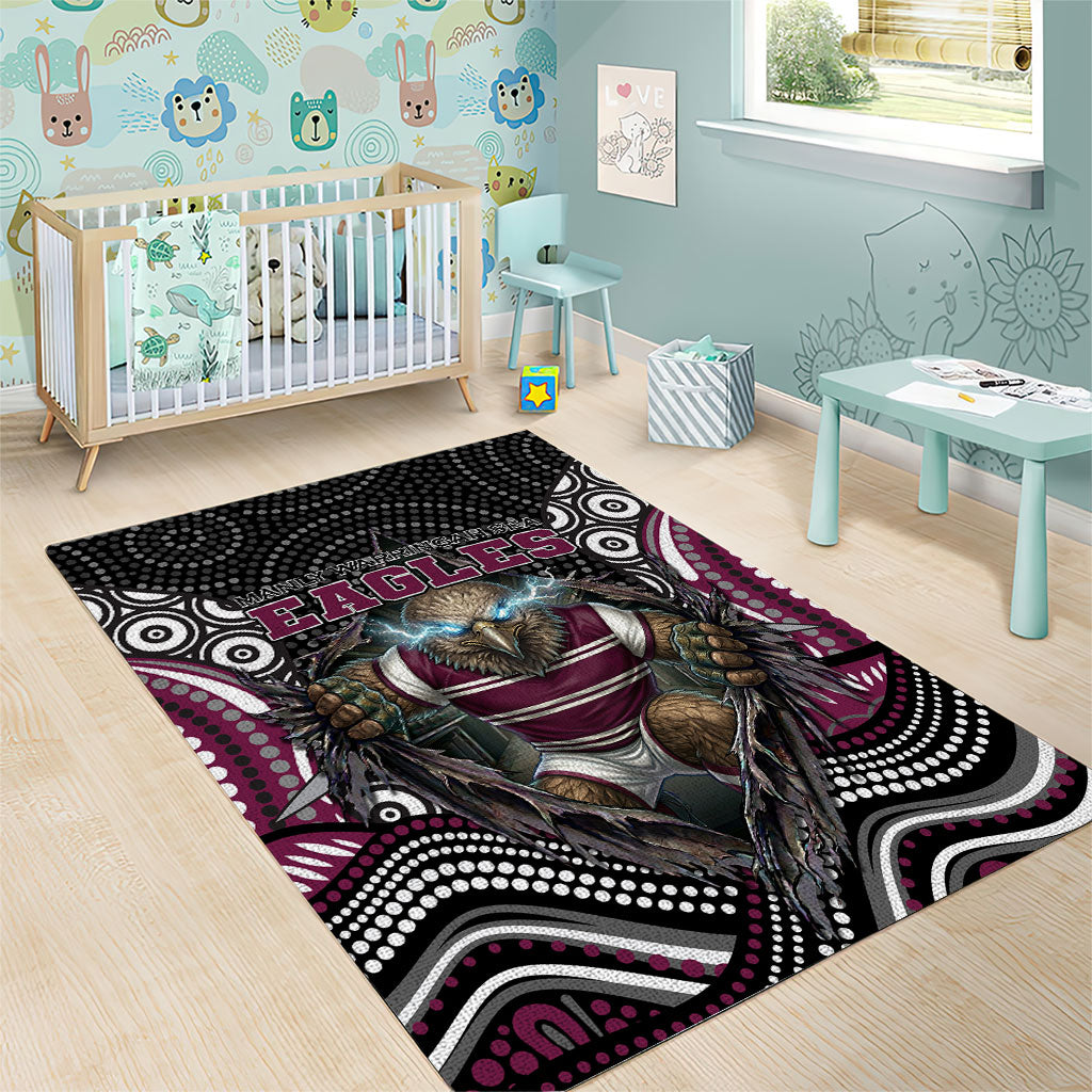 Manly Warringah Sea Eagles Area Rug The Scream of Lightning Eyes - Indigenous Dot Ripping Effect