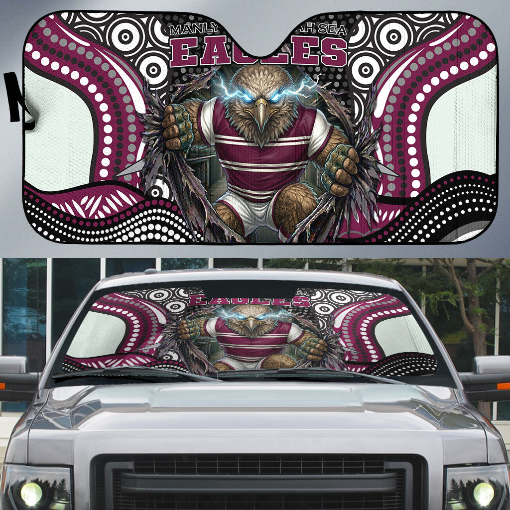 Manly Warringah Sea Eagles Auto Sun Shade The Scream of Lightning Eyes - Indigenous Dot Ripping Effect