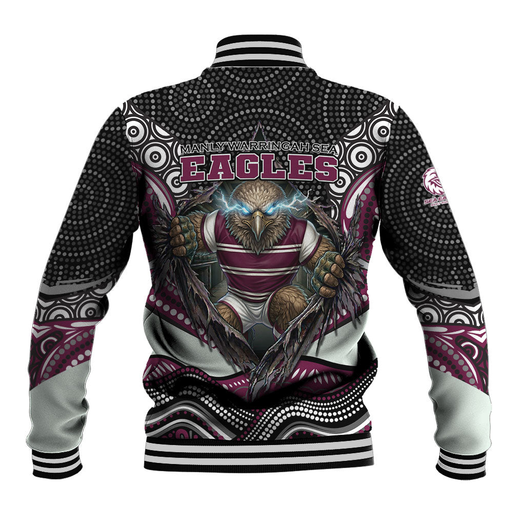Manly Warringah Sea Eagles Baseball Jacket The Scream of Lightning Eyes - Indigenous Dot Ripping Effect
