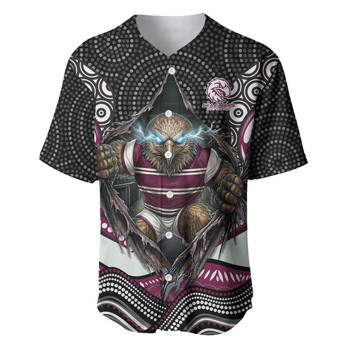 Manly Warringah Sea Eagles Baseball Jersey The Scream of Lightning Eyes - Indigenous Dot Ripping Effect
