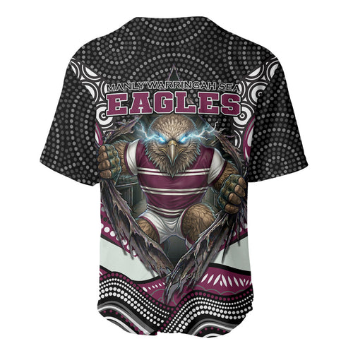 Manly Warringah Sea Eagles Baseball Jersey The Scream of Lightning Eyes - Indigenous Dot Ripping Effect