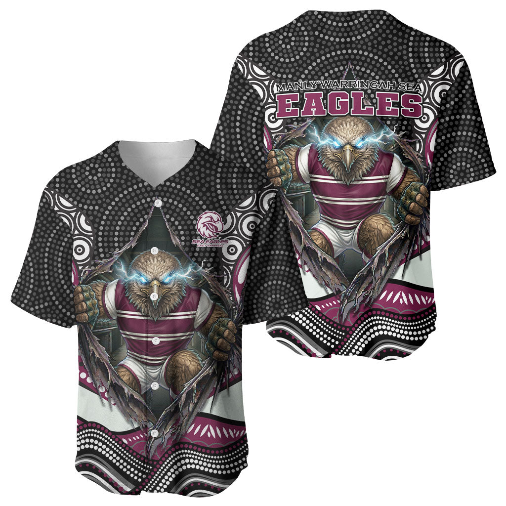 Manly Warringah Sea Eagles Baseball Jersey The Scream of Lightning Eyes - Indigenous Dot Ripping Effect