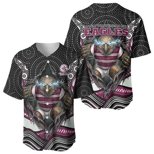 Manly Warringah Sea Eagles Baseball Jersey The Scream of Lightning Eyes - Indigenous Dot Ripping Effect
