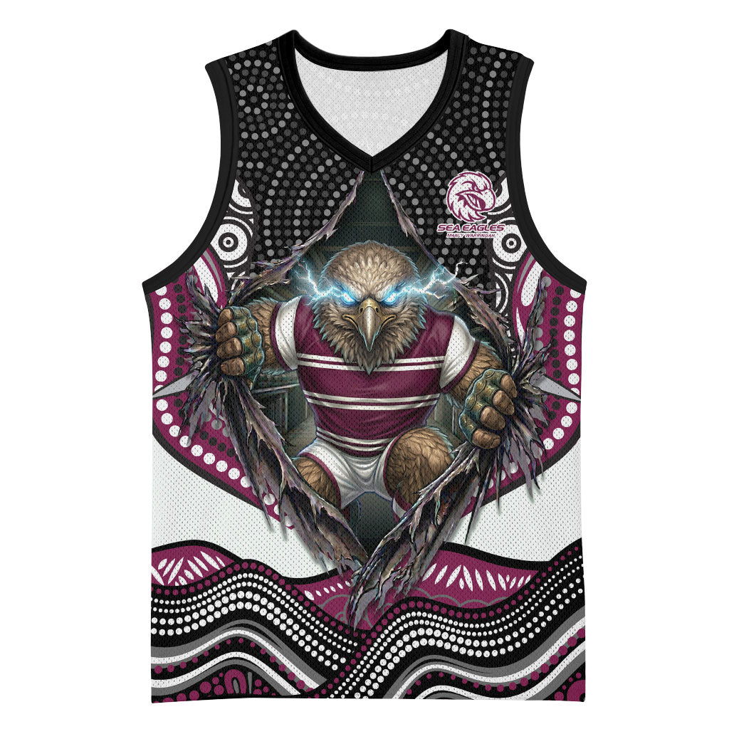 Manly Warringah Sea Eagles Basketball Jersey The Scream of Lightning Eyes - Indigenous Dot Ripping Effect