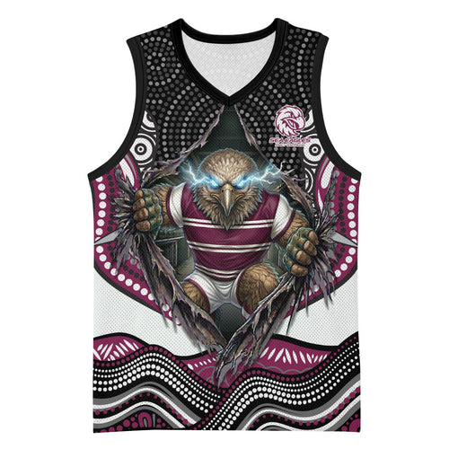 Manly Warringah Sea Eagles Basketball Jersey The Scream of Lightning Eyes - Indigenous Dot Ripping Effect