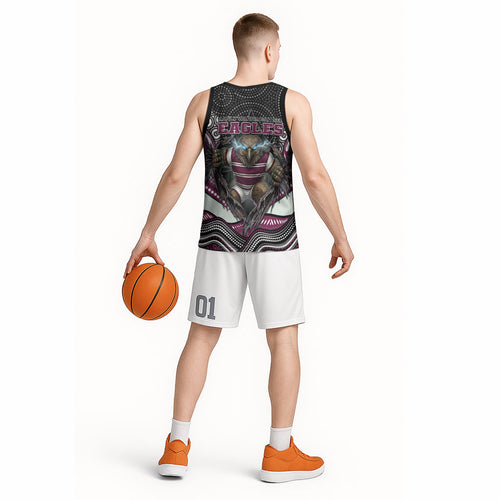 Manly Warringah Sea Eagles Basketball Jersey The Scream of Lightning Eyes - Indigenous Dot Ripping Effect