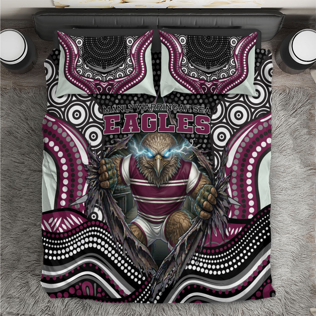 Manly Warringah Sea Eagles Bedding Set The Scream of Lightning Eyes - Indigenous Dot Ripping Effect