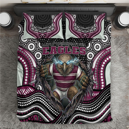 Manly Warringah Sea Eagles Bedding Set The Scream of Lightning Eyes - Indigenous Dot Ripping Effect