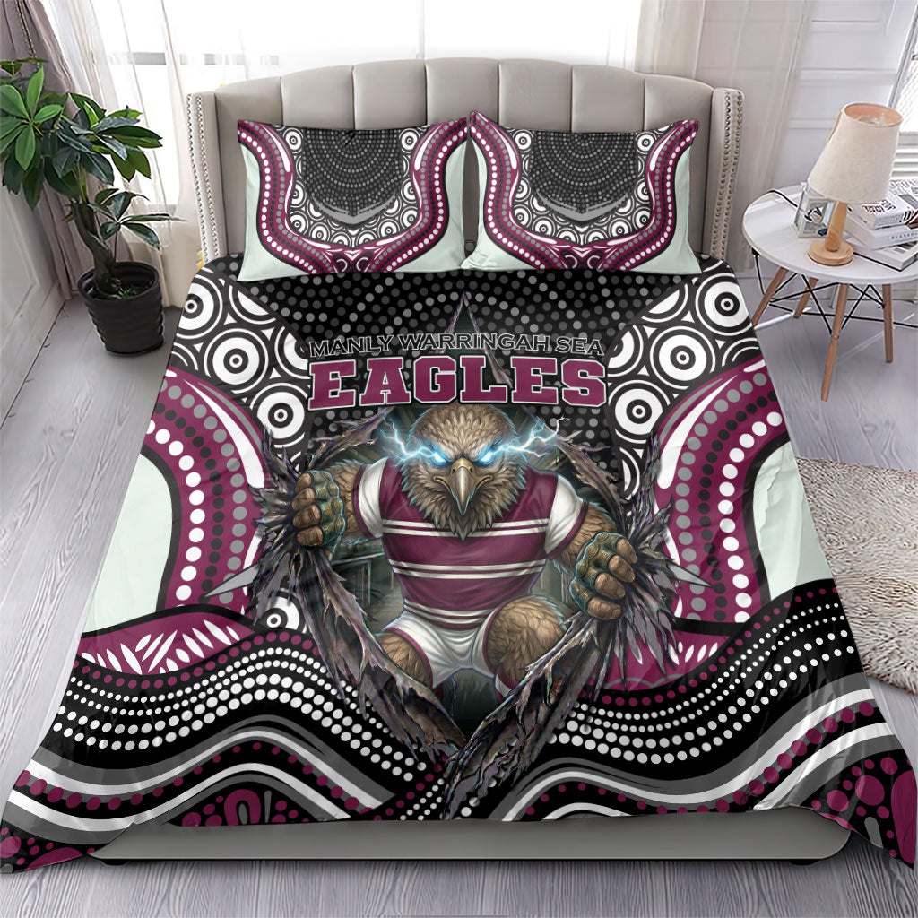 Manly Warringah Sea Eagles Bedding Set The Scream of Lightning Eyes - Indigenous Dot Ripping Effect
