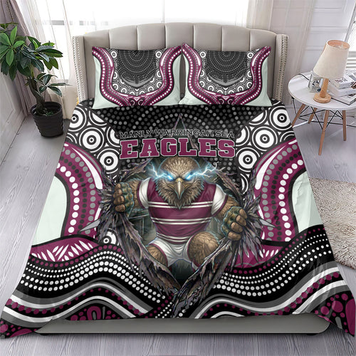 Manly Warringah Sea Eagles Bedding Set The Scream of Lightning Eyes - Indigenous Dot Ripping Effect