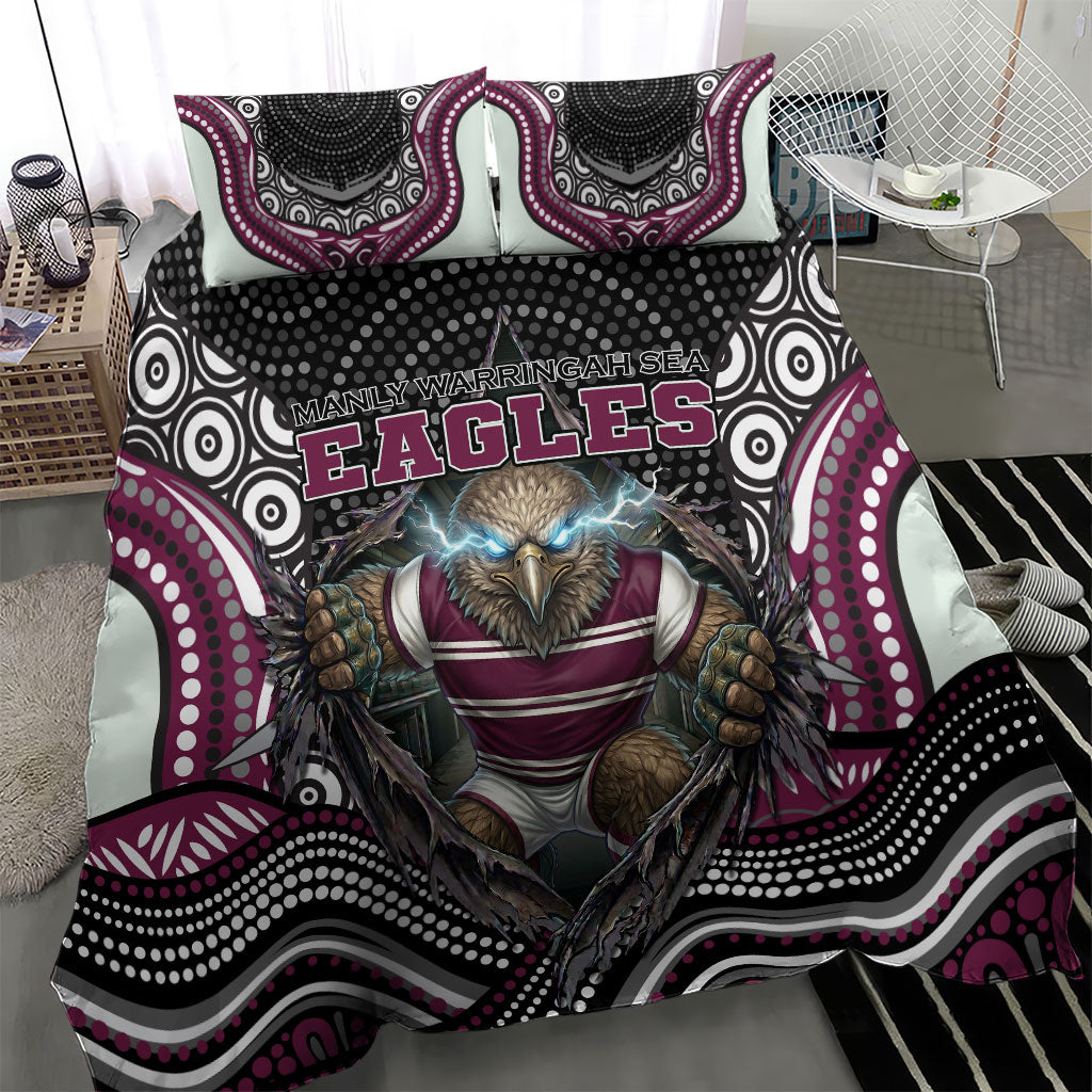 Manly Warringah Sea Eagles Bedding Set The Scream of Lightning Eyes - Indigenous Dot Ripping Effect
