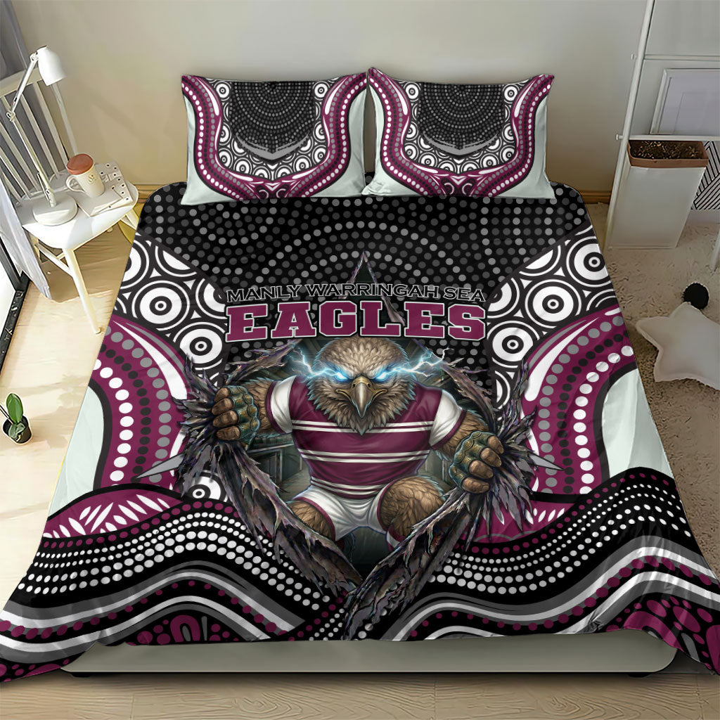 Manly Warringah Sea Eagles Bedding Set The Scream of Lightning Eyes - Indigenous Dot Ripping Effect