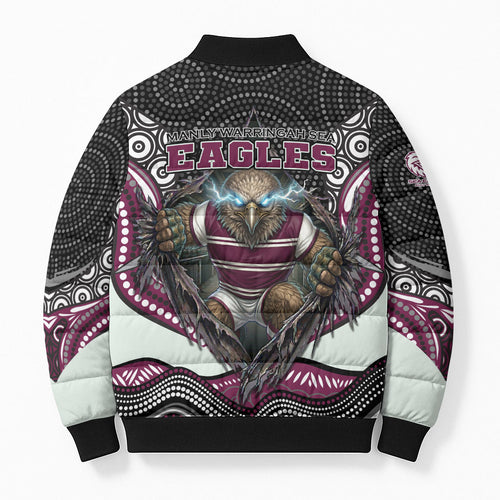 Manly Warringah Sea Eagles Bomber Puffer Jacket The Scream of Lightning Eyes - Indigenous Dot Ripping Effect