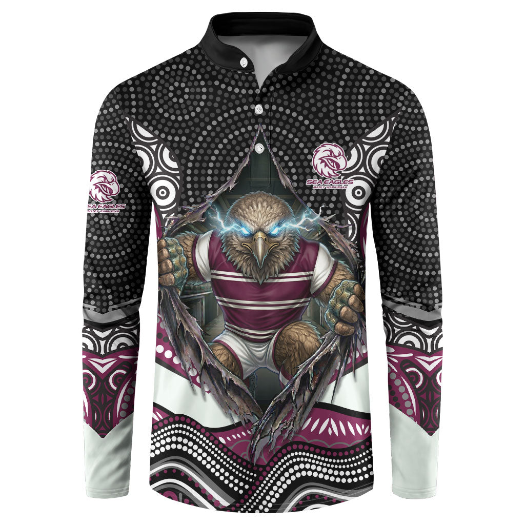 Manly Warringah Sea Eagles Button Sweatshirt The Scream of Lightning Eyes - Indigenous Dot Ripping Effect