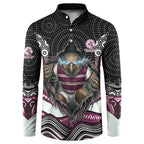 Manly Warringah Sea Eagles Button Sweatshirt The Scream of Lightning Eyes - Indigenous Dot Ripping Effect