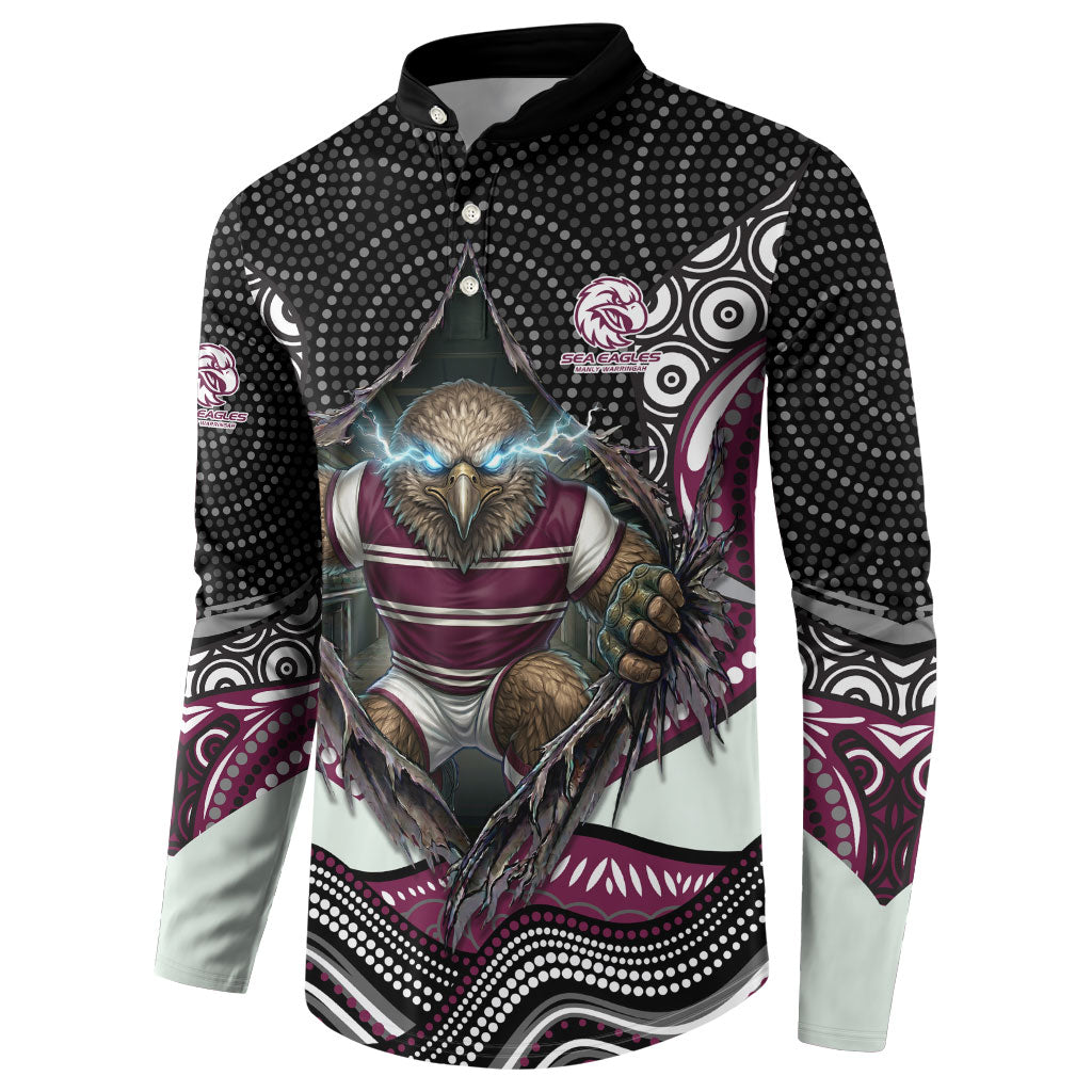 Manly Warringah Sea Eagles Button Sweatshirt The Scream of Lightning Eyes - Indigenous Dot Ripping Effect