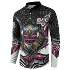 Manly Warringah Sea Eagles Button Sweatshirt The Scream of Lightning Eyes - Indigenous Dot Ripping Effect