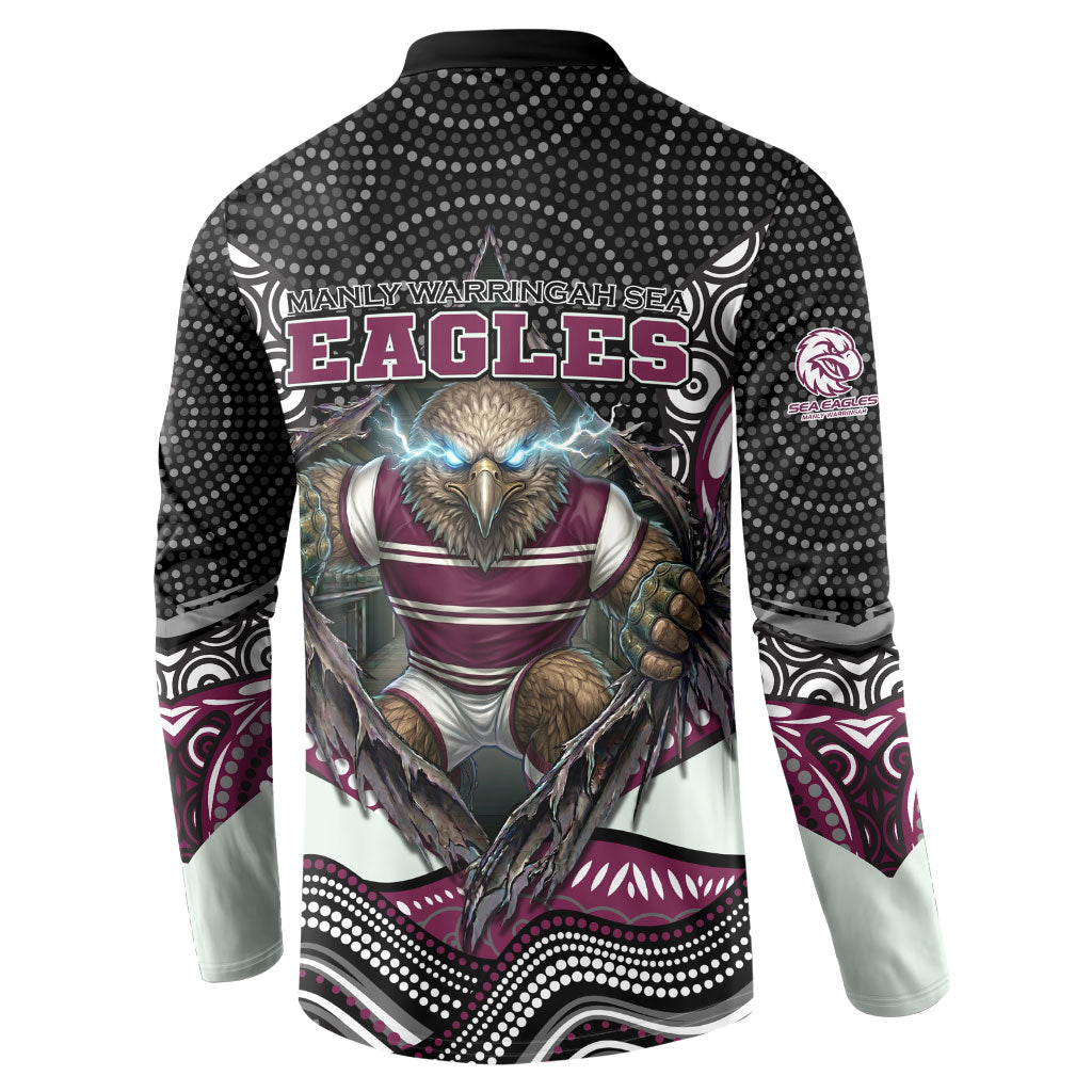 Manly Warringah Sea Eagles Button Sweatshirt The Scream of Lightning Eyes - Indigenous Dot Ripping Effect
