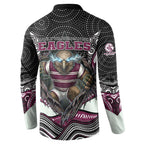 Manly Warringah Sea Eagles Button Sweatshirt The Scream of Lightning Eyes - Indigenous Dot Ripping Effect