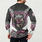 Manly Warringah Sea Eagles Button Sweatshirt The Scream of Lightning Eyes - Indigenous Dot Ripping Effect