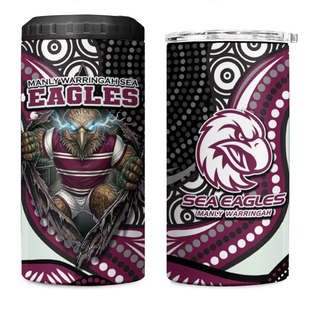 Manly Warringah Sea Eagles 4 in 1 Can Cooler Tumbler The Scream of Lightning Eyes - Indigenous Dot Ripping Effect