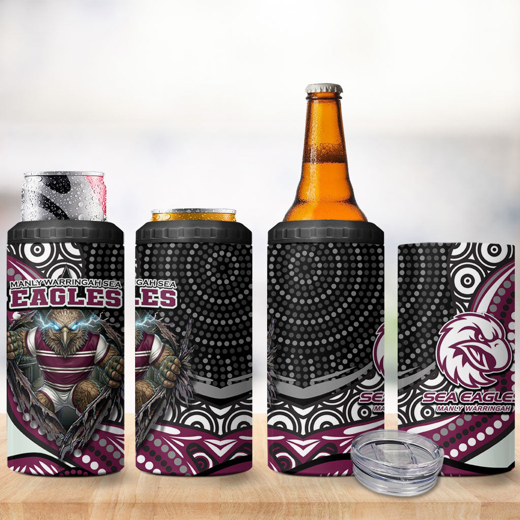 Manly Warringah Sea Eagles 4 in 1 Can Cooler Tumbler The Scream of Lightning Eyes - Indigenous Dot Ripping Effect