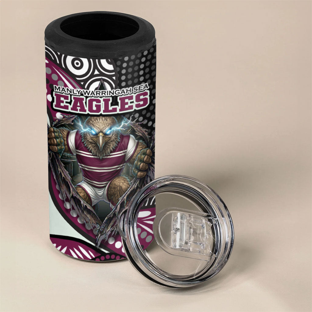Manly Warringah Sea Eagles 4 in 1 Can Cooler Tumbler The Scream of Lightning Eyes - Indigenous Dot Ripping Effect