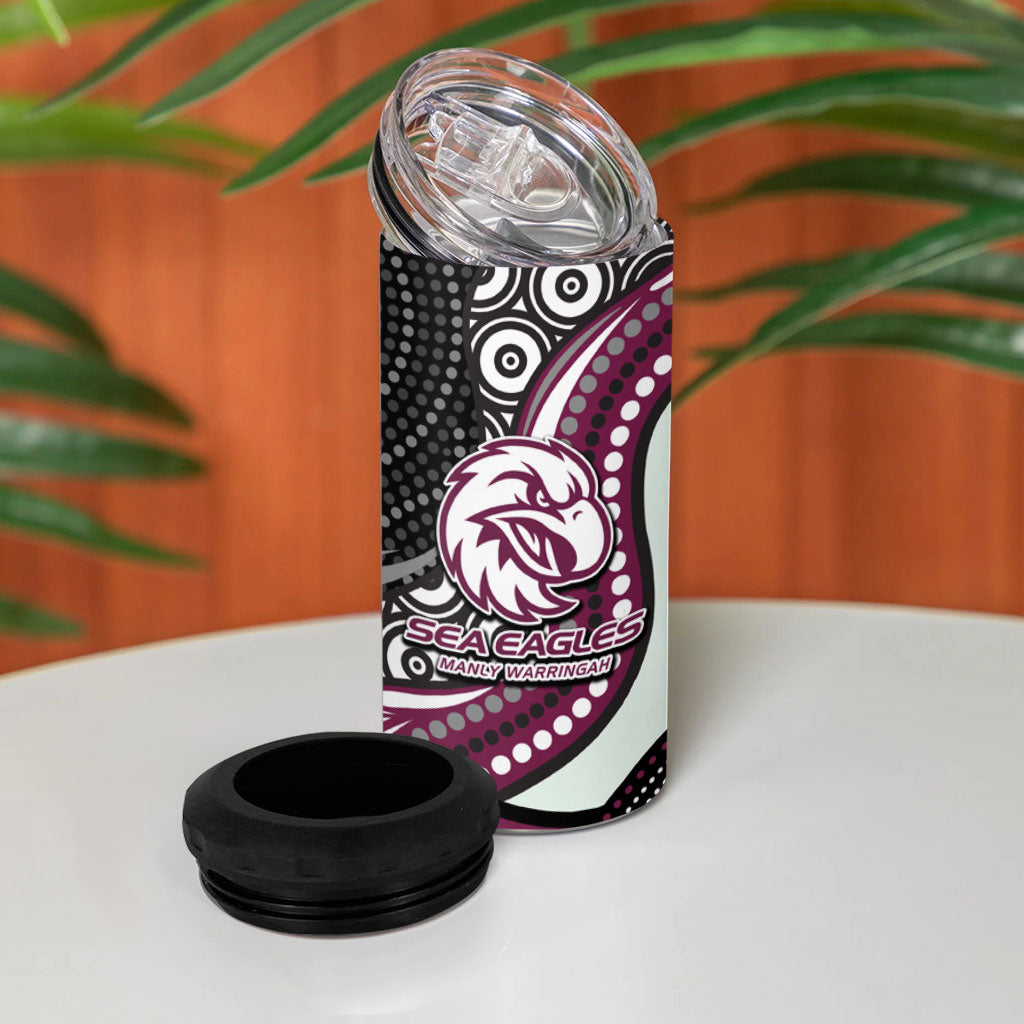 Manly Warringah Sea Eagles 4 in 1 Can Cooler Tumbler The Scream of Lightning Eyes - Indigenous Dot Ripping Effect
