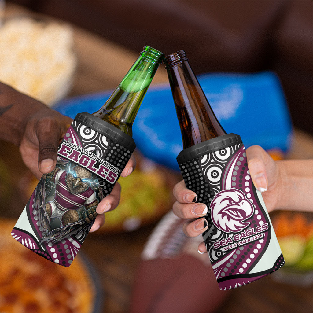 Manly Warringah Sea Eagles 4 in 1 Can Cooler Tumbler The Scream of Lightning Eyes - Indigenous Dot Ripping Effect