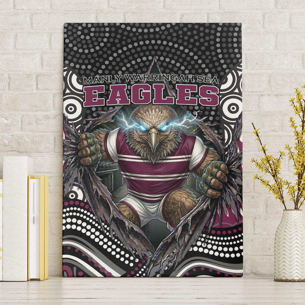 Manly Warringah Sea Eagles Canvas Wall Art The Scream of Lightning Eyes - Indigenous Dot Ripping Effect