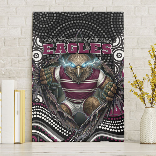Manly Warringah Sea Eagles Canvas Wall Art The Scream of Lightning Eyes - Indigenous Dot Ripping Effect