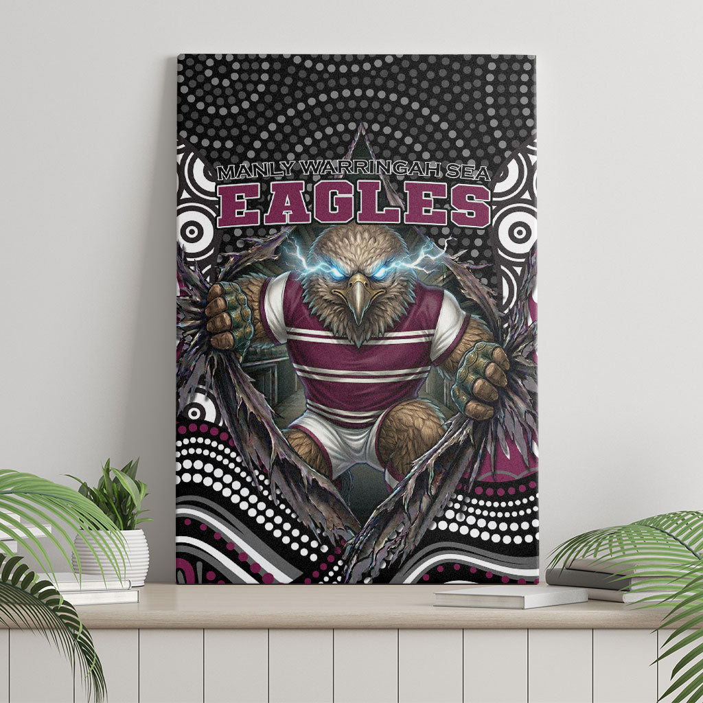 Manly Warringah Sea Eagles Canvas Wall Art The Scream of Lightning Eyes - Indigenous Dot Ripping Effect